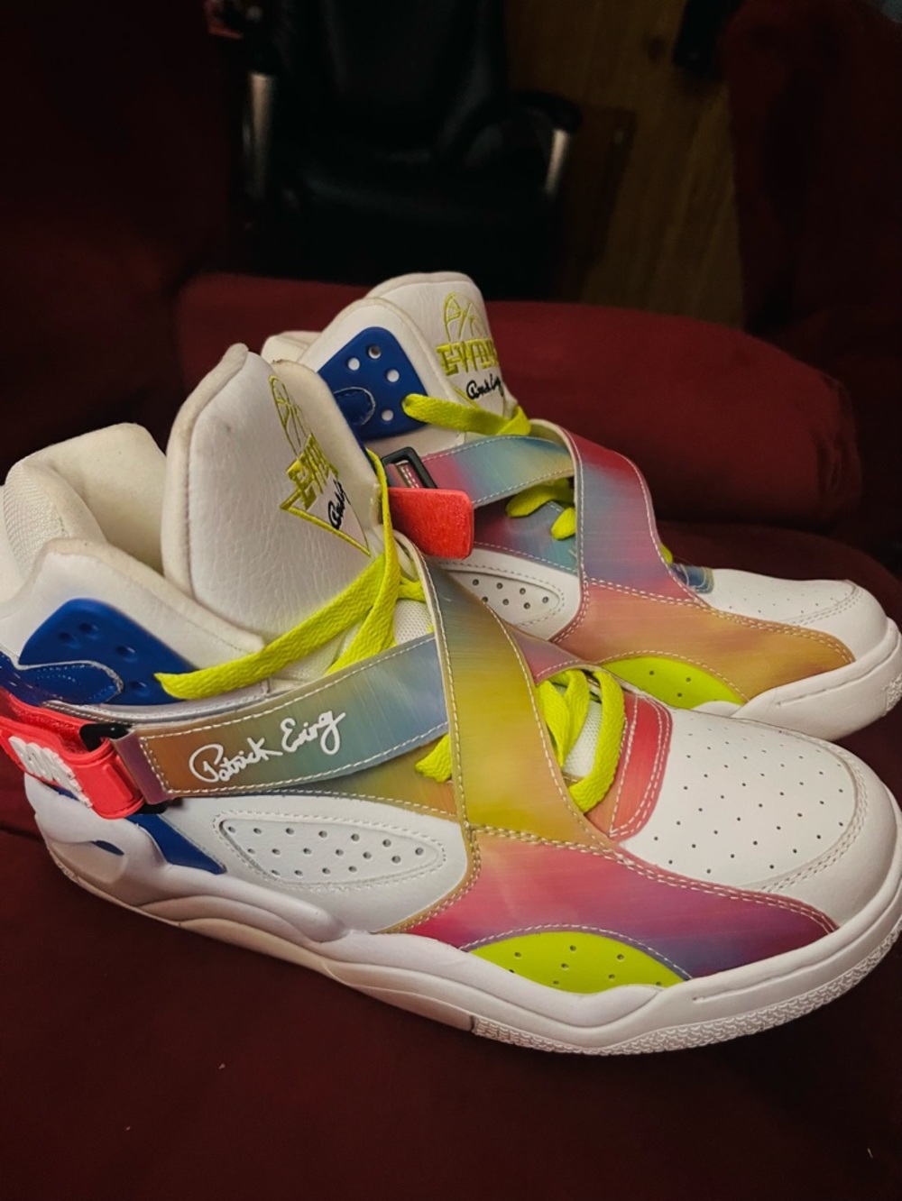 Men's  Patrick Ewing 33 Athletic High-Top Sneakers in White with Multicolor